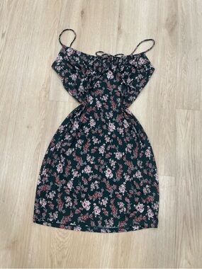 Vintage Y2K Lovely Day dark forest green floral mini dress size Large